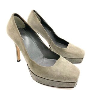 Gucci Grey Suede Leather Platform Pumps Heels